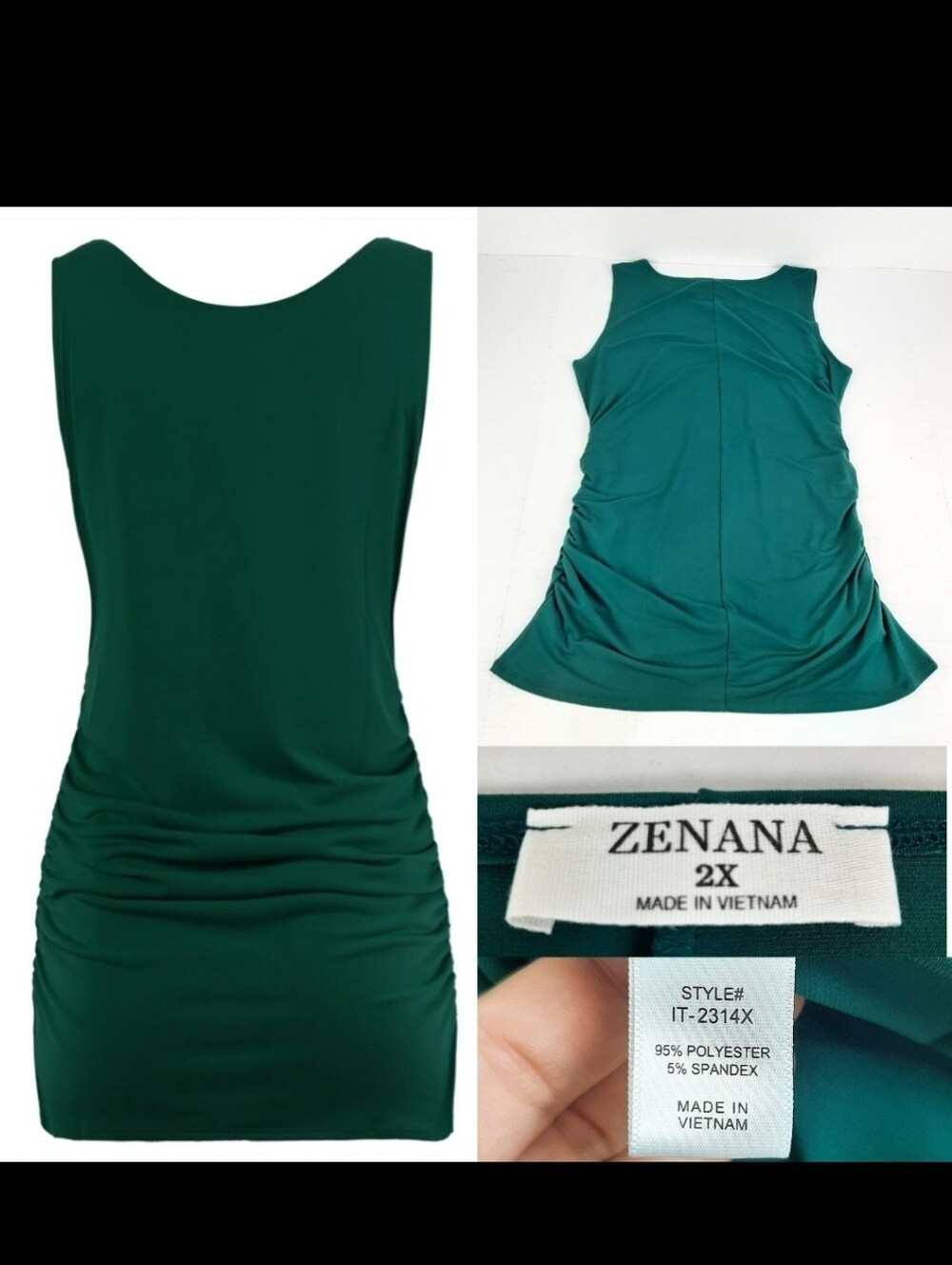 🍀🛍Zenana ladies 2X Green Ruched Sides Sleeveless Mini Dress C1